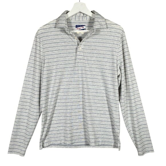 johnnie-O Brannen Long Sleeve Polo Men's Small Grey Striped Performance Stretch - Picture 2 of 12